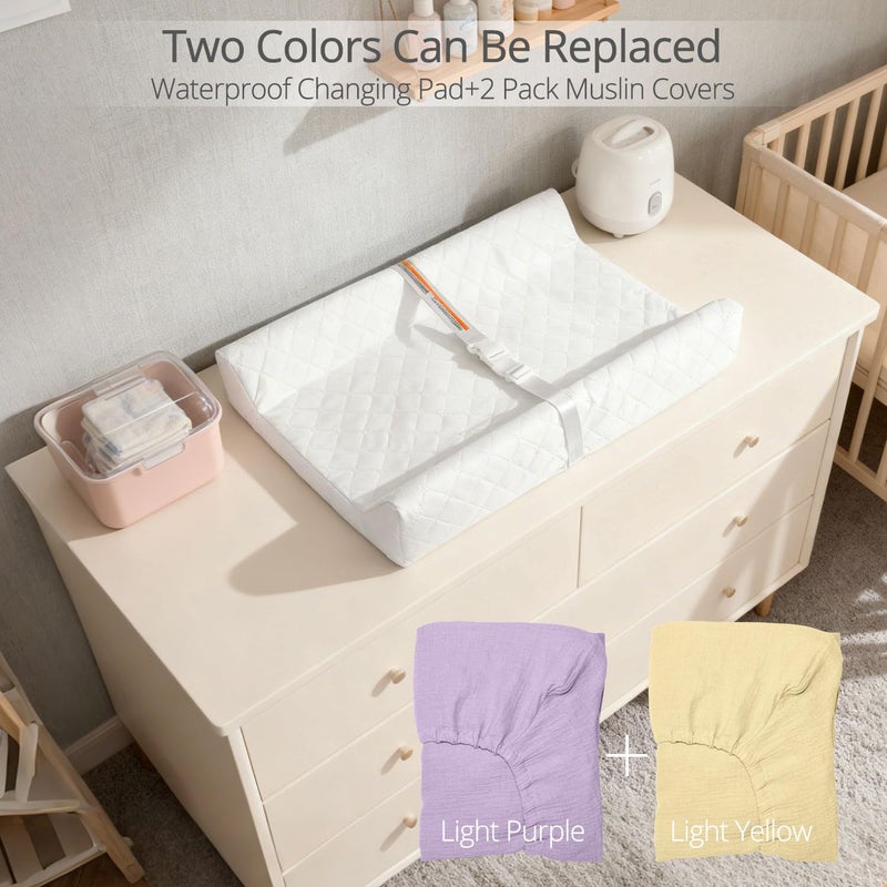 JVEOO Muslin Baby Changing Pad, 2 Pack Muslin Soft Cotton Covers & Waterproof Lining Foam Diaper Changing Table Pad 32" x 16.6" Mat for Dressers - Image 2